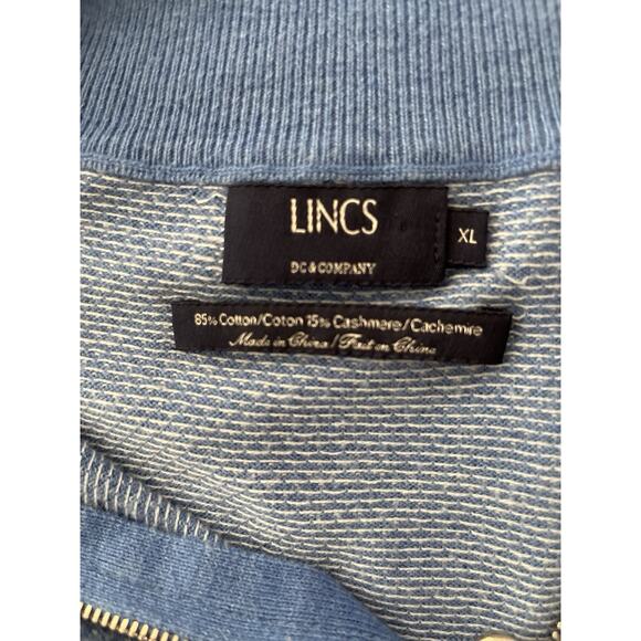 Lincs Cashmere Blend Sweater Men XL Blue High Neck 1/4 Zipper Dots Cozy Stretch - Picture 11 of 12